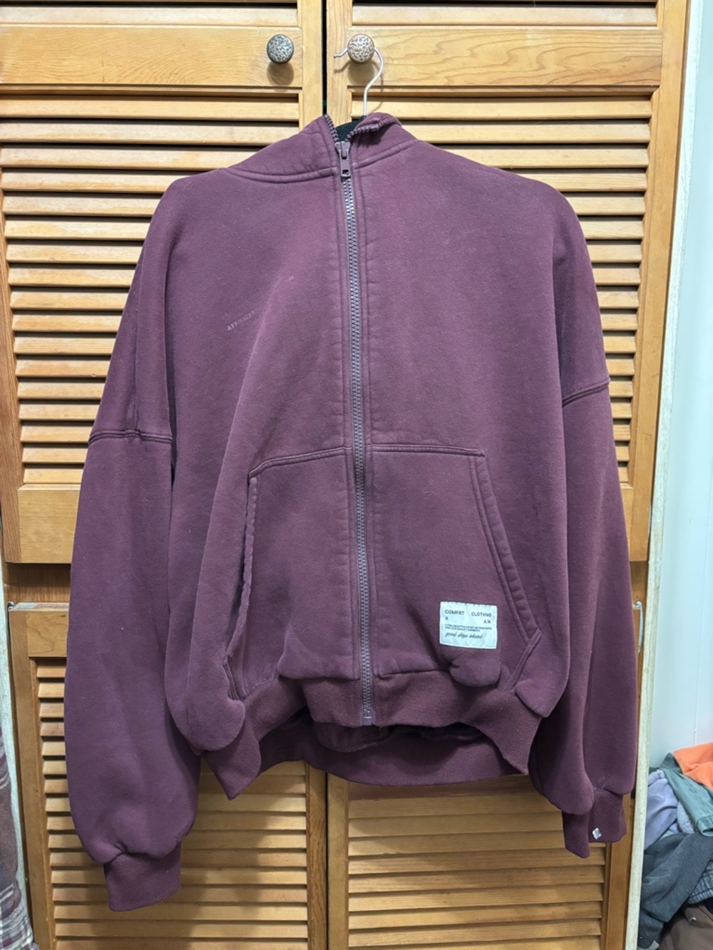 Oversized Maroon Zip Hoodie Jacket